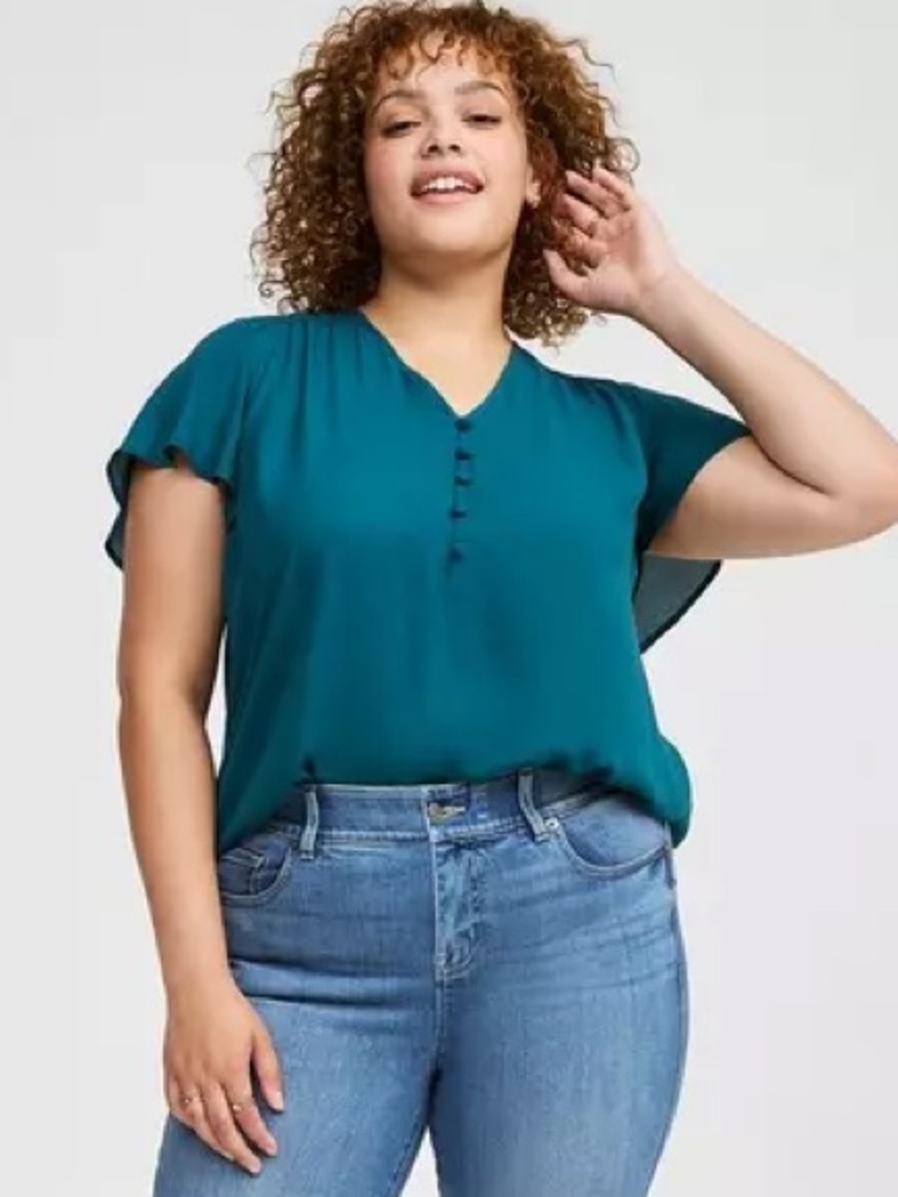 Torrid Harper Georgette Pullover Flutter Sleeve Blouse Teal Size 1